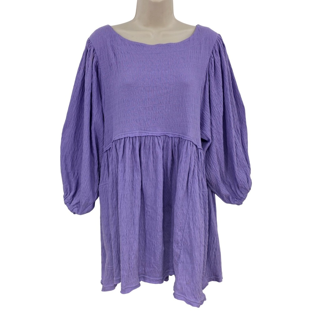 FP Beach Dress Women Petite S Purple Swing Mini Balloon Sleeve Boho Beachy
